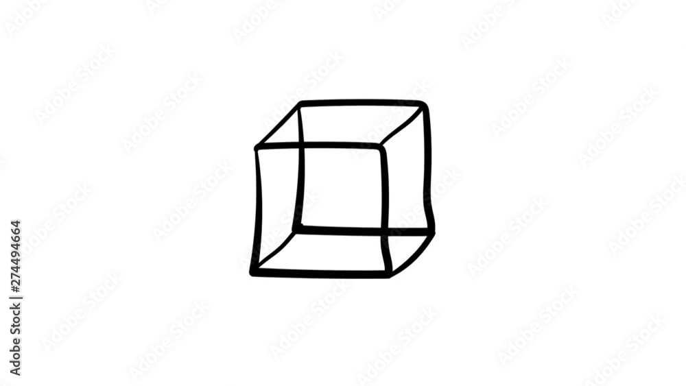 Cube in the three-dimensional plane drawn by lines