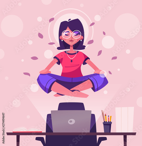 Meditation health benefits for body, mind and emotions. Cartoon vector illustration