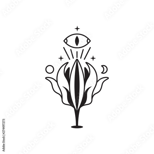 Mystic Symbols flower. Alchemy eye, sacred geometry.