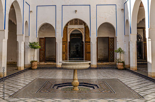 Moroccan main courtyard with its fountain. marrakesh morocco