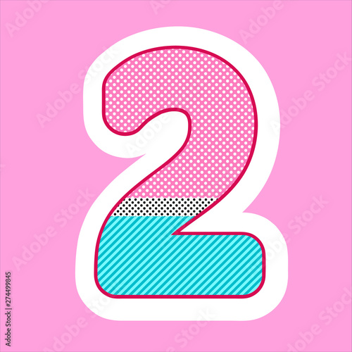cute figure, number for children's birthday, holiday in the style lol doll. polka dot pattern and stripes vector illustration