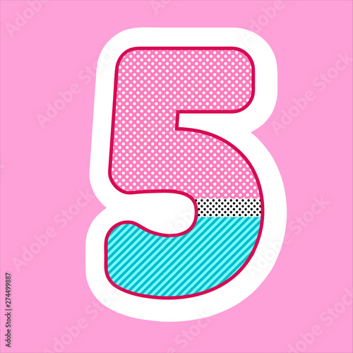 cute figure, number for children's birthday, holiday in the style lol doll. polka dot pattern and stripes vector illustration