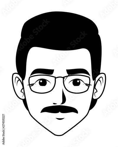 indian man face avatar cartoon in black and white