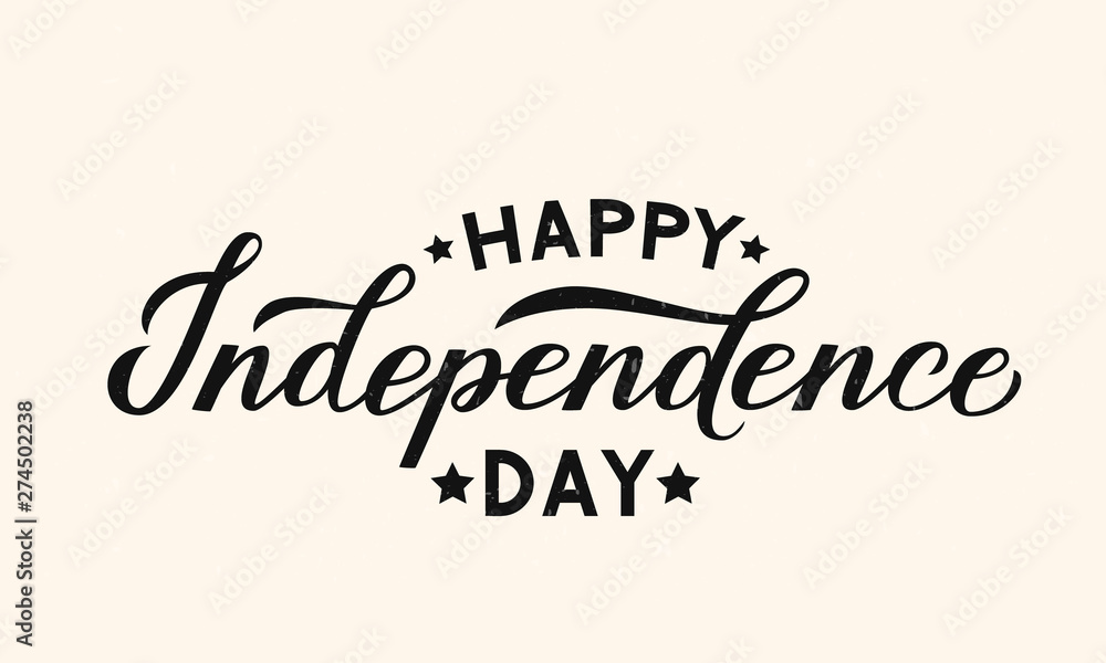 Happy Independence Day calligraphy hand lettering. 4th of July shabby retro celebration poster vector illustration. Easy to edit template for logo design, greeting card, banner, flyer, etc.