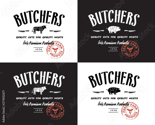Butchers lettering label and logotype, template for shop.