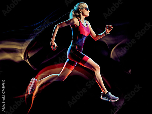 Fotografie one caucasian woman triathlon triathlete runner running joogger jogging studio s