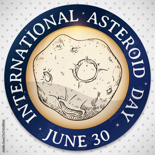 Asteroid Draw in Button to Commemorate International Asteroid Day, Vector Illustration
