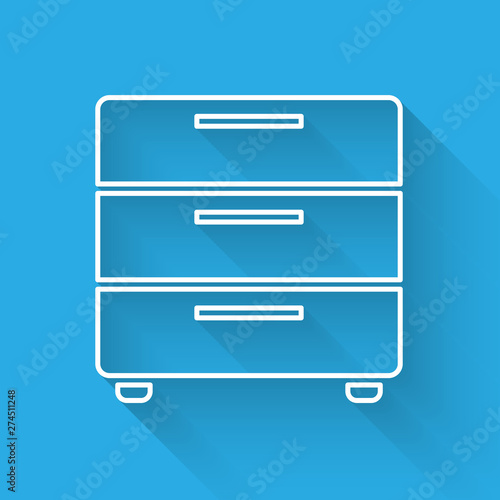 White Furniture nightstand icon isolated with long shadow. Vector Illustration