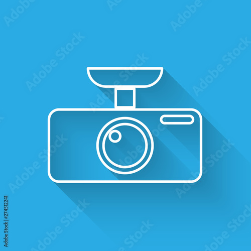 White Car DVR icon isolated with long shadow. Car digital video recorder icon. Vector Illustration