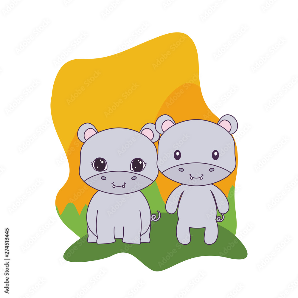 Obraz premium cute group of hippopotamus animals