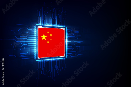 computer chips over digital background with china flag. vector illustration