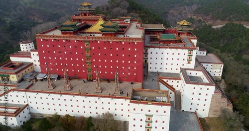 Aerial view of The Putuo Zongcheng Buddhist Temple, one of the Eight Outer Temples of Chengde, built between 1767 and 1771 and modeled after the Potala Palace of Tibet. Chengde Mountain Resort. China photo