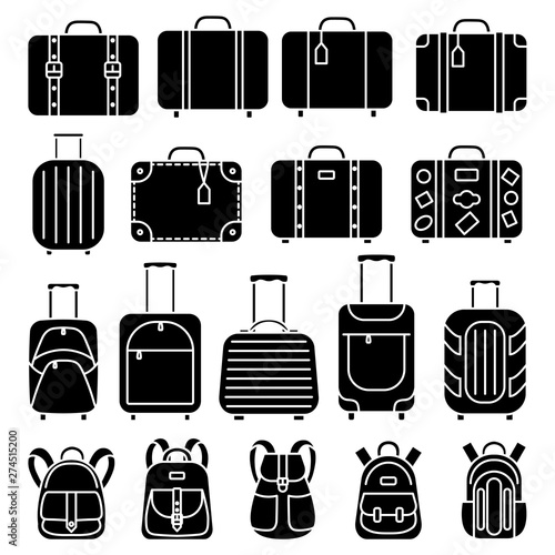 Set of luggage and backpacks icons.