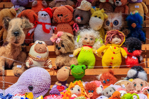 Group of handmade soft fabric toys for sale