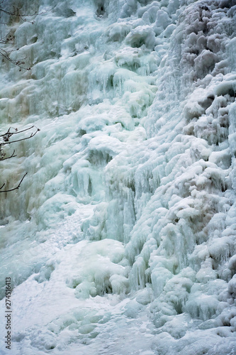 Details Below Arethusa Falls Waterfall in the White Mountains of New Hampshire in Winter  Crawford Notch State Park.