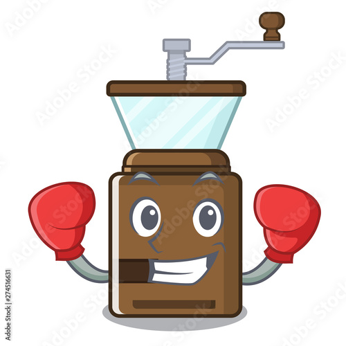 Boxing coffee grinder isolated in the mascot