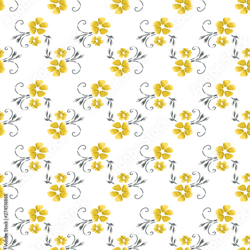 Vintage flowers in a new way. Stamens and leaves in a seamless pattern.