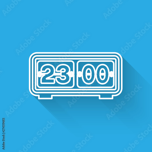 White Retro flip clock icon isolated with long shadow. Wall flap clock, number counter template, all digits with flips. Vector Illustration