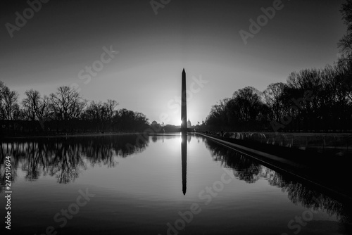 Washington Monument at sunrise in Black and White, USA