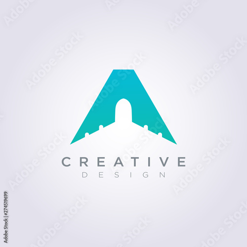 Letter A Airplane Vector Illustration Design Clipart Symbol Logo Template