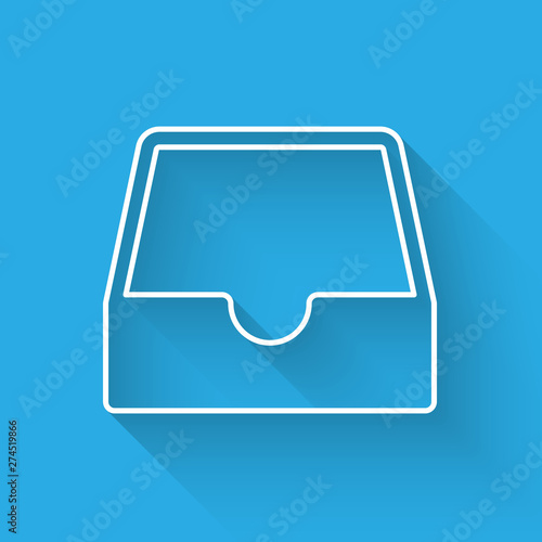 White Social media inbox icon isolated with long shadow. Social network element, symbol. Vector Illustration