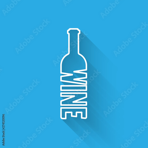 White Bottle of wine icon isolated with long shadow. Lettering bottle of wine. Vector Illustration