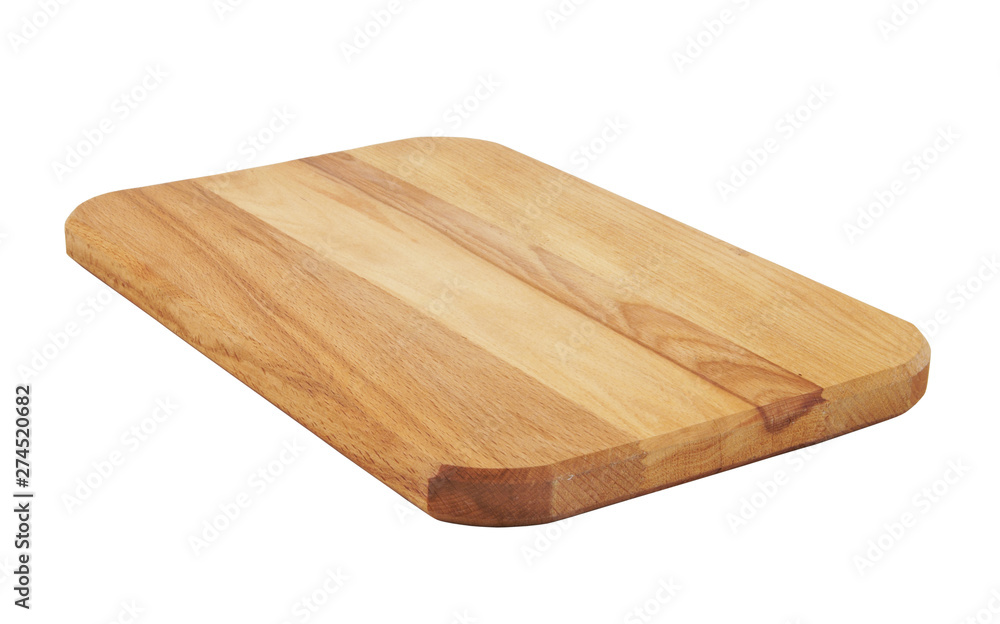 Wooden cutting board isolated on white background