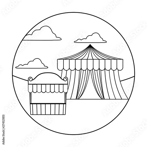 circus tents carnival in frame circular