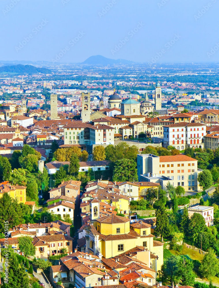 The skyline of the Upper City in Bergamo, Italy.