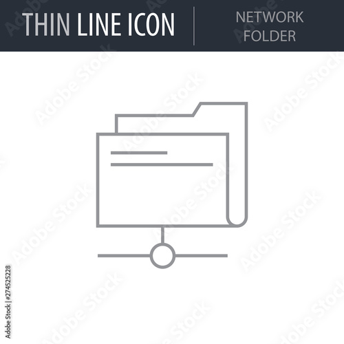 Symbol of Network Folder. Thin line Icon of Network Technology. Stroke Pictogram Graphic for Web Design. Quality Outline Vector Symbol Concept. Premium Mono Linear Beautiful Plain Laconic Logo
