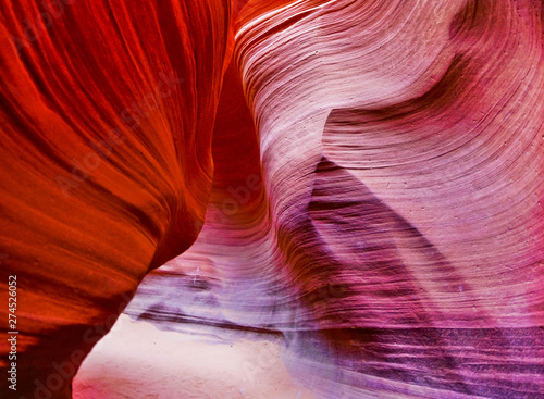 View of Lower Antelope Canyon shined by sunlight with beautiful color in Arizona, USA.