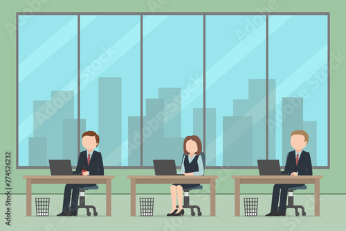 Office people. Employees sitting at desks and working. Vector illustration.
