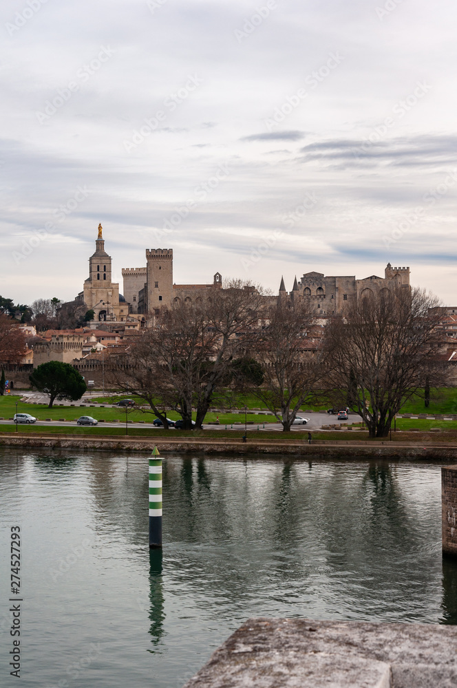 Fototapeta premium Avignon, in the region of Provence, France. Historic fortified city famous for the Palace of the Popes, it is crossed by the Rhone river.