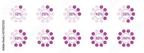 Infographic template elements with percentages for presentation and reports filling up from 10% to 100%.