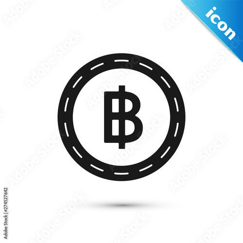 Black Cryptocurrency coin Bitcoin icon isolated on white background. Blockchain technology, bitcoin, digital money market, cryptocoin wallet. Vector Illustration