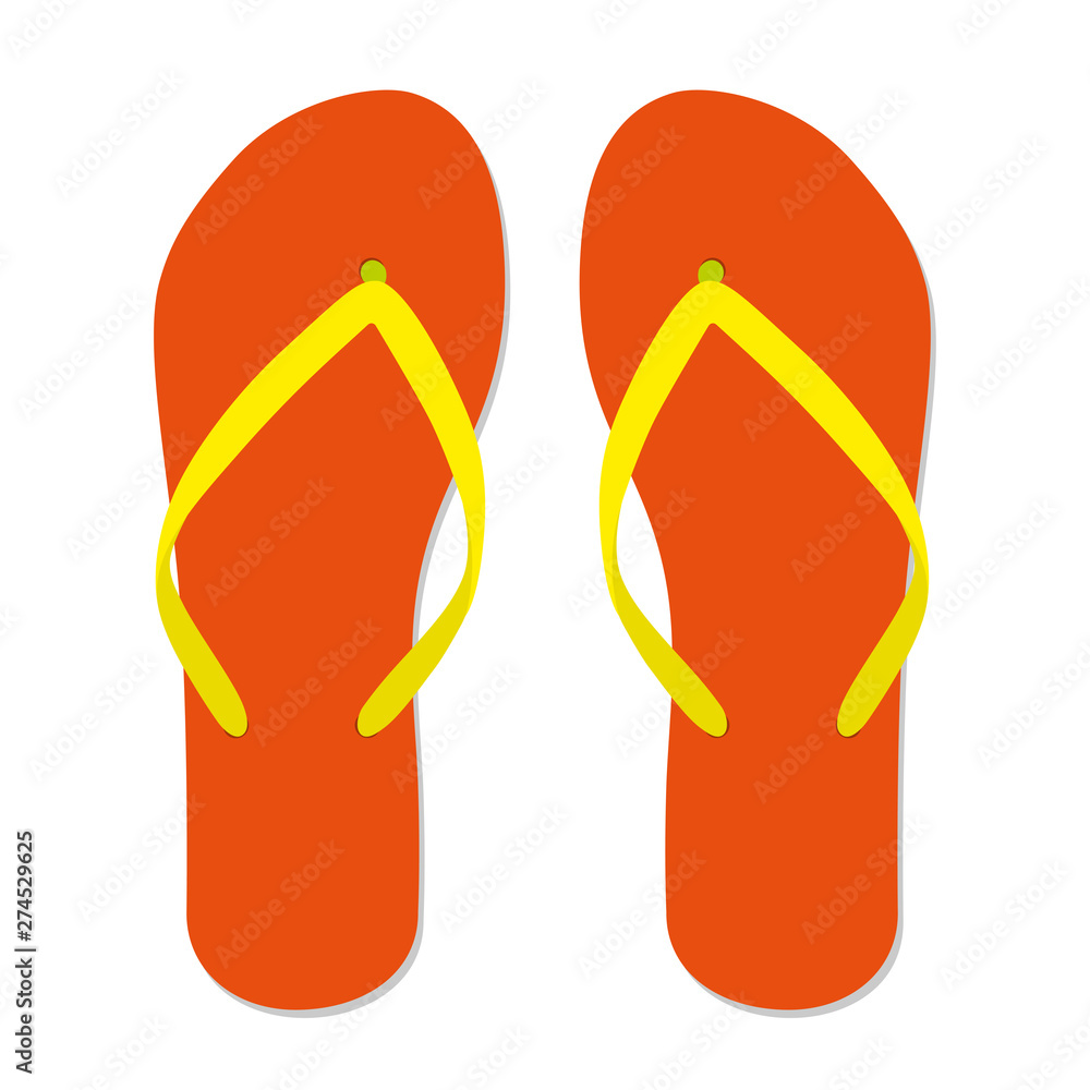 Orange flip flops. Isolated on white background. Vector flat illustration. Orange flip flops. Isolated on white background. Vector flat illustration.