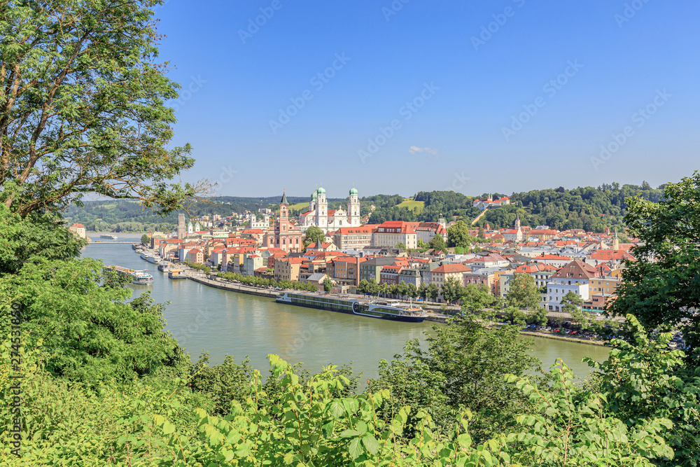 Passau with old town and Donaulände riverfront
