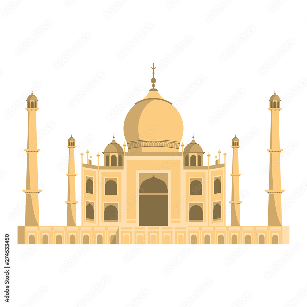 Taj mahal indian building symbol isolated