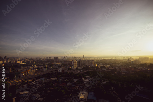 Aerial view over down town Kuala Lumpur, Malaysia.