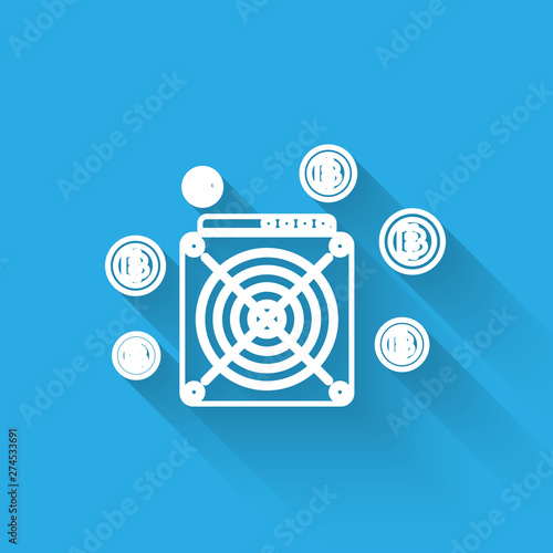 White ASIC Miner line icon isolated with long shadow. Cryptocurrency mining equipment and hardware. Application specific integrated circuit. Vector Illustration