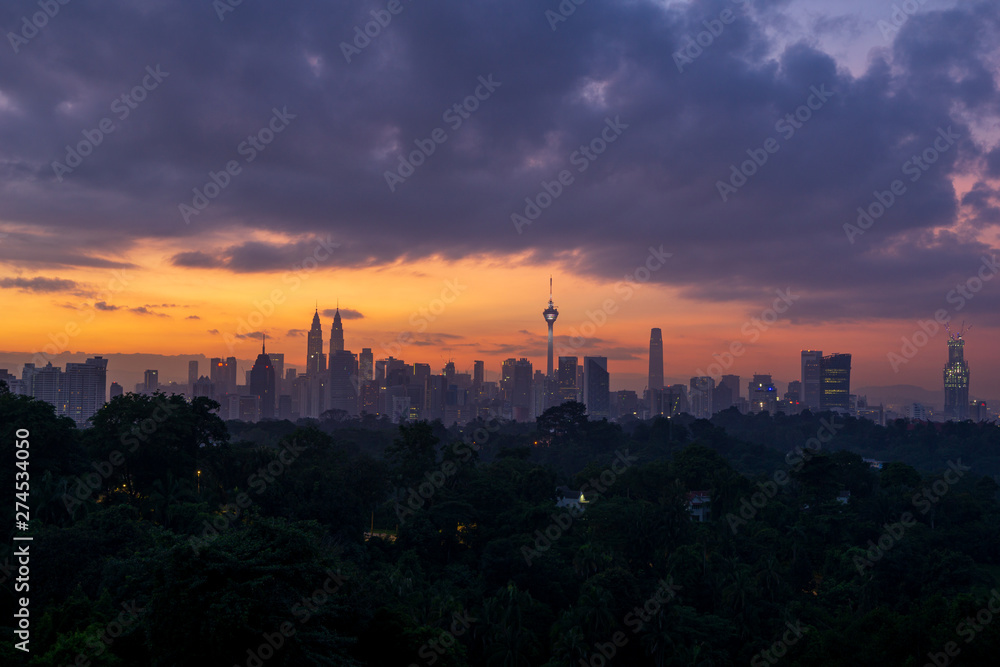 Aerial view over down town Kuala Lumpur, Malaysia.