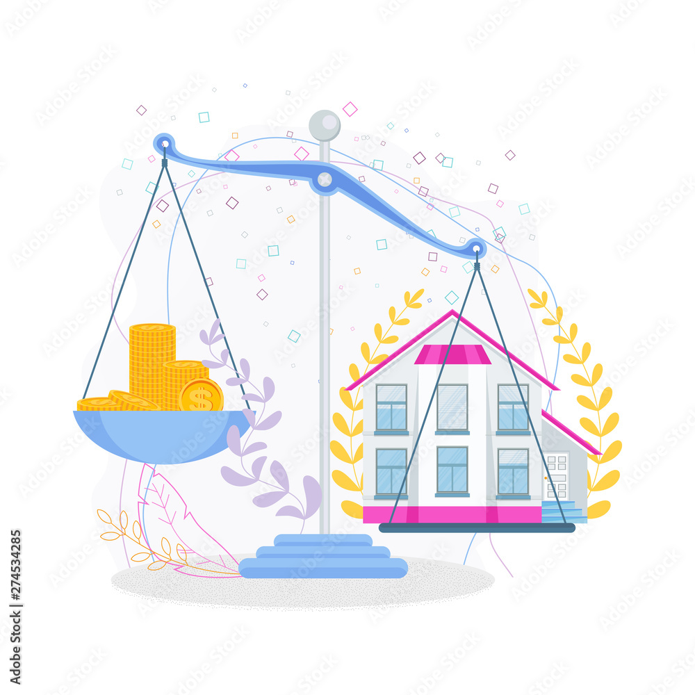 Money and house on scale. Real Estate Concept. Money and house on scale. Real Estate Concept.
