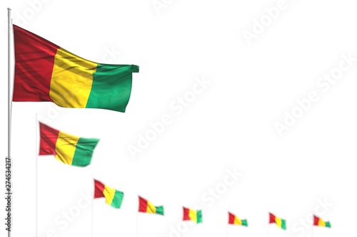 nice Guinea isolated flags placed diagonal, photo with selective focus and place for content - any occasion flag 3d illustration..