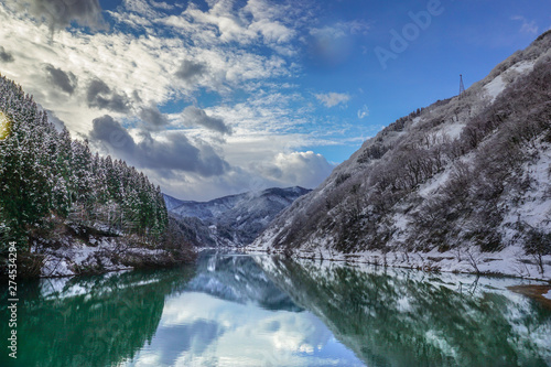 Snow mountain  sky  reflection  pine forest