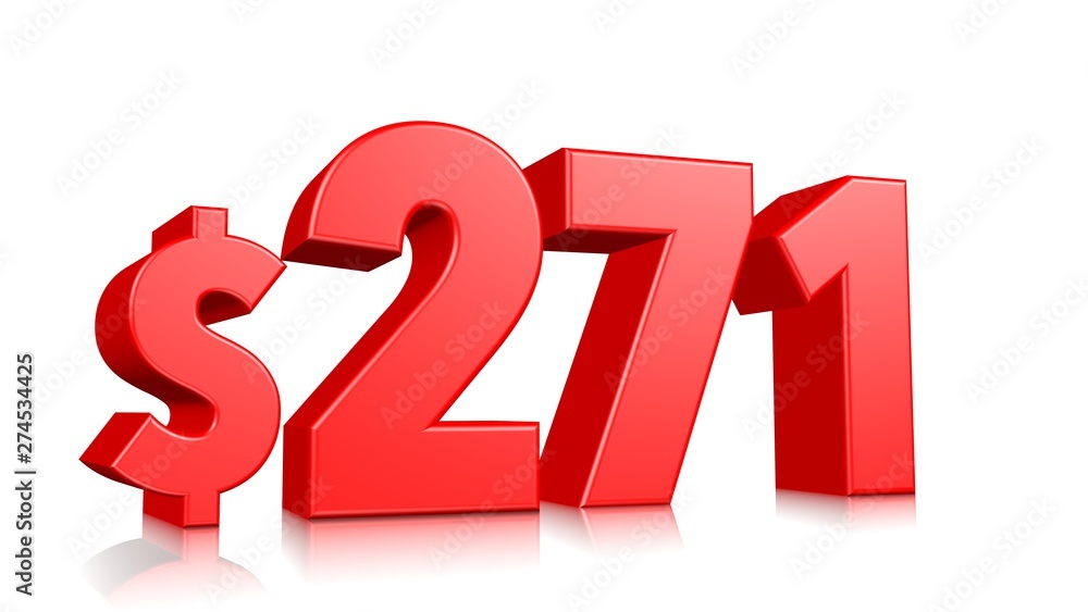 271$ Two hundred seventy one price symbol. red text number 3d render with dollar sign on white background 271$ Two hundred seventy one price symbol. red text number 3d render with dollar sign on white background