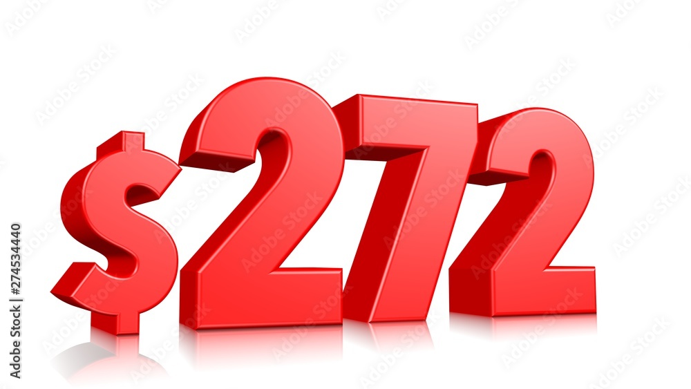 272$ Two hundred seventy two price symbol. red text number 3d render with dollar sign on white background 272$ Two hundred seventy two price symbol. red text number 3d render with dollar sign on white background