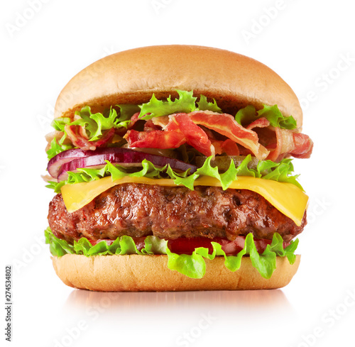 fresh cheeseburger on white background