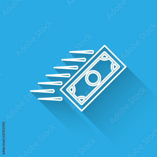 White Fast payments line icon isolated with long shadow. Fast money transfer payment. Financial services, fast loan, time is money, cash back concept. Vector Illustration