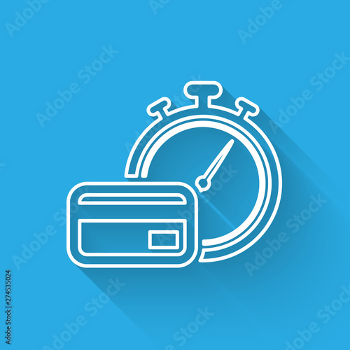 White Fast payments line icon isolated with long shadow. Fast money transfer payment. Financial services, fast loan, time is money, cash back concept. Vector Illustration