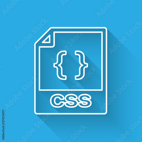 White CSS file document icon. Download css button line icon isolated with long shadow. CSS file symbol. Vector Illustration
